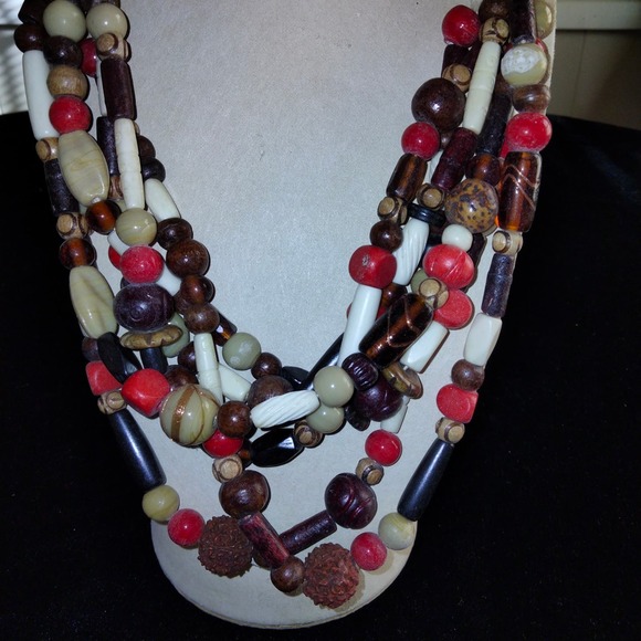 Iris Apfel & Bajalia Wood, Bone and Resin Multicolored Beaded Statement Necklace - Picture 3 of 12